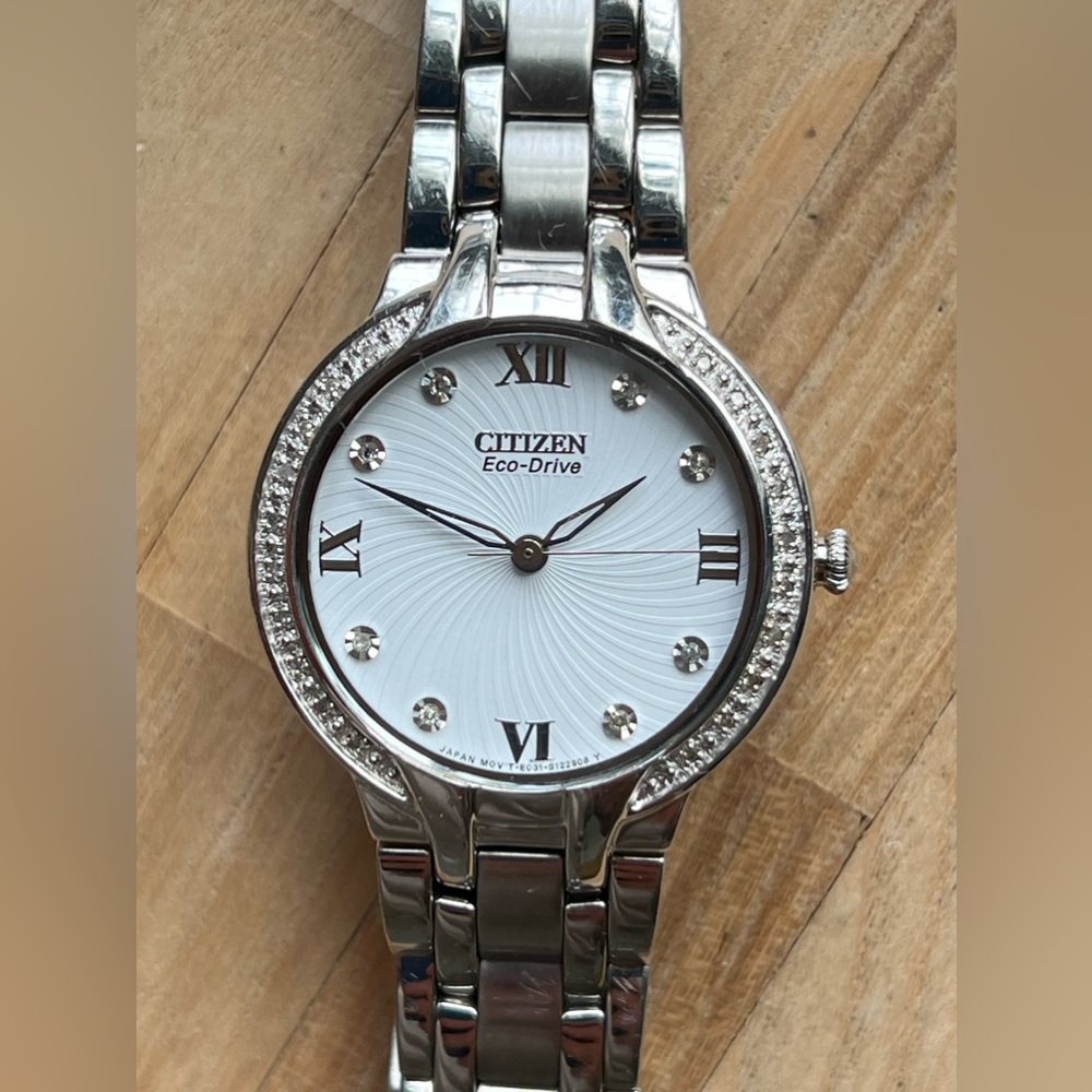 Citizen Eco-Drive Ladies Watch Genuine Diamond White Dial Stainless Bracelet